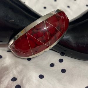💕Vintage Mexican 925 Sterling Silver Red stone bracelet💕